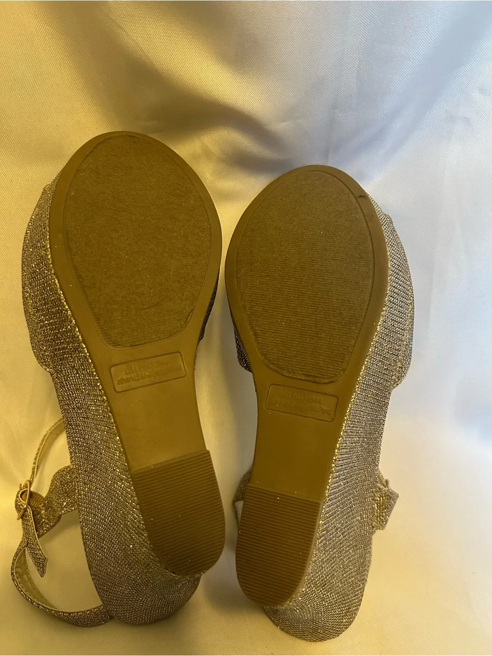 Rampage Gold Glitter Wedge Sandals with Ankle Strap
